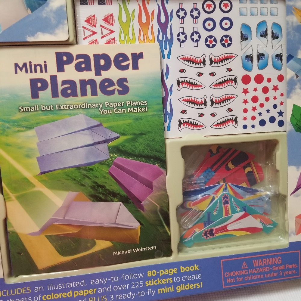 Paper Airplane Mini Flyers Book & Sticker Kit with 3 ready to fly gliders  NEW